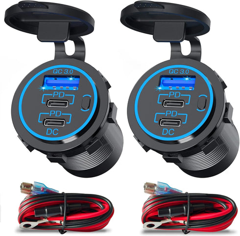 USB C Car Charger Socket 12V, 2 Pack 78W RV USB Outlet with Dual 30W PD USB-C and 18W QC3.0 Car USB Port