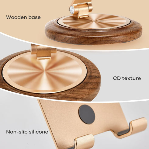 Dual Folding Desk Phone Stand, Adjustable Cell Phone Holder, Travel Case for Electronics Organizer, Black+Gold