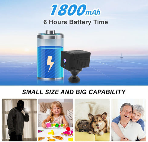 Rettru Mini Spy Camera 4K, 1800mAh Battery, WiFi Home Security with 100 Days Standby, AI Detection
