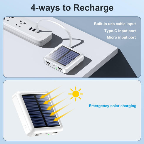 Xuniktek 12000mAh, 4 Solar Portable Charger Small Solar Power Bank, USB C Input/Output External Battery with Built