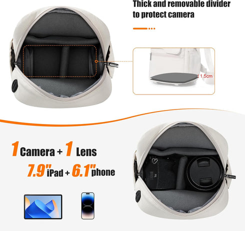 Cwatcun Camera Bag Small Compact Camera Sling Case, Waterproof Canvas Crossbody Camera Bag with Rain Cover, Travel