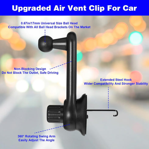 Qulkws 17mm 360 Universal Car Vent Clip for Car Mount Cars Phone Holder Mount with Ball Degree Rotatable Swing Arm