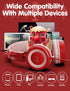 SIMJAR Kids Headphones - Dinosaur Design, Over-Ear, Foldable, Wired, Volume Limiter 85/94dB, Microphone, Red. Perfect