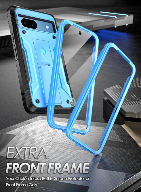 Poetic Revolution Case for Google Pixel 8A 5G, Blue, Full Body Rugged, 20FT Drop Tested, Kickstand, Built-in Screen