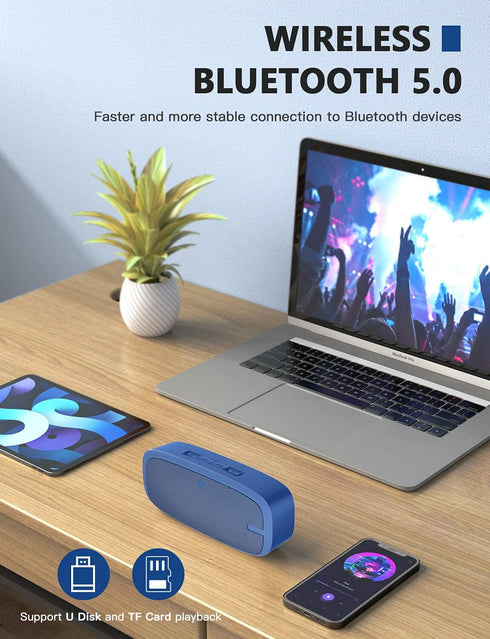 LENRUE Bluetooth Speaker - Wireless Portable with Loud Stereo Sound, Rich Bass, 12-Hour Playtime (Blue)