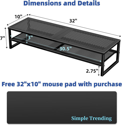 Simple Trending 2-Tier Metal Dual Monitor Stand Riser, Black Computer Office Desktop Organizer with Mouse Pad