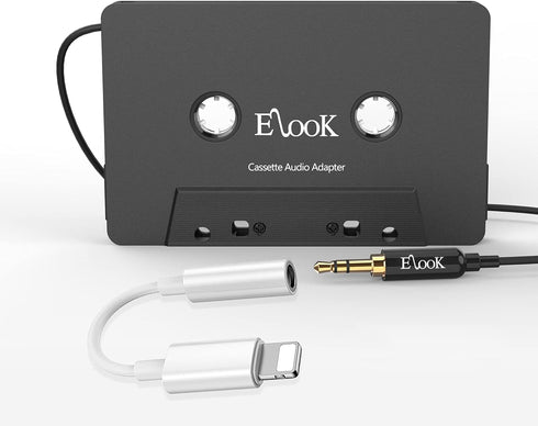 Elook Car Cassette Aux Adapter Kit with Smartphone to 3.5mm Headphone Jack Adapter for Phone, MP3, Black