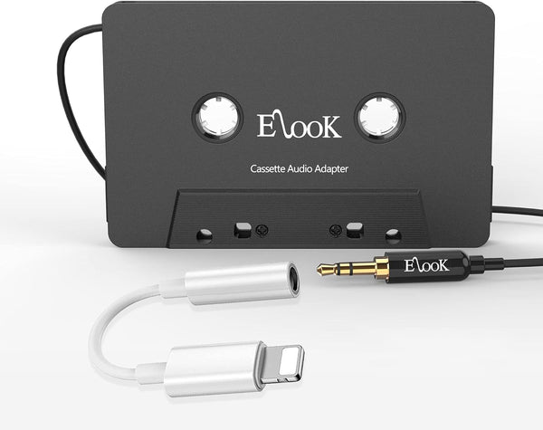 Elook Car Cassette Aux Adapter Kit with Smartphone to 3.5mm Headphone Jack Adapter for Phone, MP3, Black