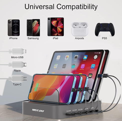 Charging Station for Multiple Devices, MSTJRY 5 Port Multi USB-A Charger Station with Power Switch for iPhone, iPad,