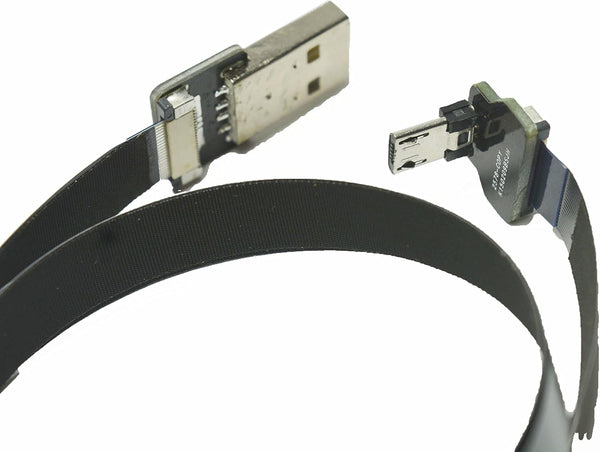 FFC Micro USB FPV Flat Slim Thin Ribbon FPC Cable Black 90 Degree to Standard USB A for Charging and Sync (40CM)