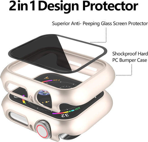 4 Pcs Hard PC Case Compatible with Apple Watch Series 6/5/4/SE 44mm, Anti-Peeping Glass Screen Protector, All Around