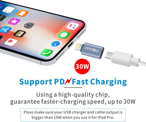 2 Pack 30W USB C to Lightning Adapter, Type C to 8 Pin Converter for iPhone 14 13 12 Pro Max, with Silicone Sleeves &