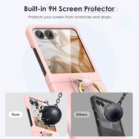 Maxdara Case for Moto Razr 2024 with Ring Holder, Slim Shockproof Phone Case with Screen Protector (Pink)
