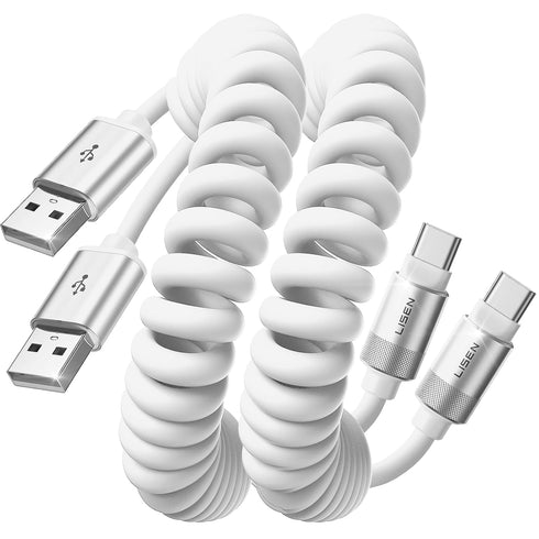 LISEN Coiled USB C Cable, 2 Pack for Android Auto & CarPlay