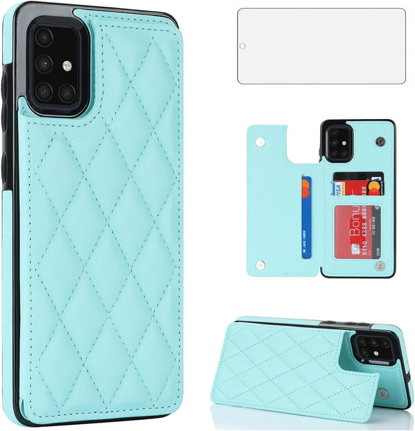 Asuwish Wallet Cover Phone Case for Samsung Galaxy A51 5G, with Tempered Glass Screen Protector, Mint Green