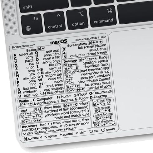 Synerlogic Mac OS Shortcuts Sticker - 5pcs Keyboard Stickers for macOS, No-Residue Laminated Vinyl Cheatsheet