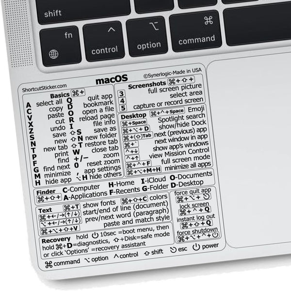 Synerlogic Mac OS Shortcuts Sticker - 5pcs Keyboard Stickers for macOS, No-Residue Laminated Vinyl Cheatsheet