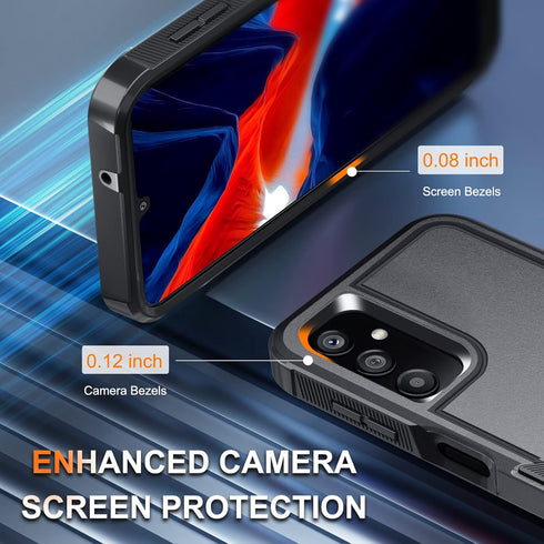 Samsung Galaxy A25 Case: Heavy Duty Rugged Shockproof Cover with Lanyard, Tempered Glass Protector, Black Matte.