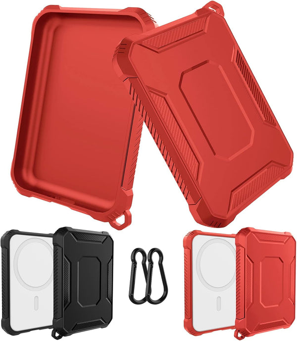 2 Pack Case for Magsafe Battery Pack, Slim TPU Carbon Fiber Design with Keychain, Black/Red