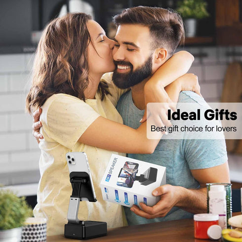 LENRUE Cell Phone Stand with Wireless Bluetooth Speakers, Flexible Comfort View, Loud Clear Sound, Tech Gadgets for