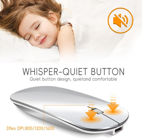 Slim Mini Bluetooth Mouse, Portable Flat Wireless Rechargeable Mouse, Ultra-Thin, Compatible with Laptop, PC, Tablet