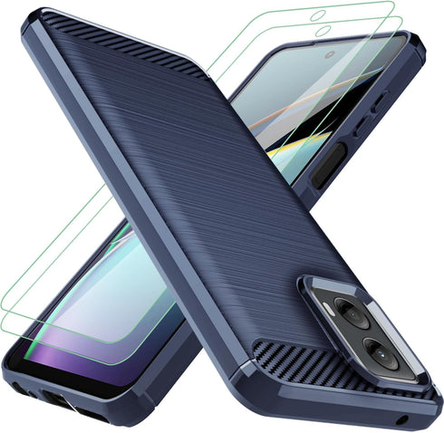 Motorola G 5G 2024 Case with 2pcs Screen Protector, Shock-Absorption Flexible TPU Rubber Cover for Moto G 5G 2024 (Navy