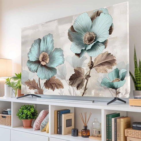 Yukro 75 Inch, 65"x37" Blue Broccoli Indoor TV Dust Cover, Farmhouse Rustic Floral Retro Brown Botanical Elastic TV