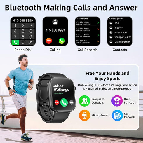 Hwagol Smart Watch with Call Function, 1.85 Inch Fitness Tracker, Heart Rate/Sleep Monitor, Android iOS