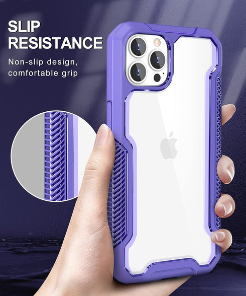 ANSHOW iPhone 12/12 Pro Case, Rugged 360° Full Body with Built-in Screen Protector, Clear Hard PC & Purple Silicone