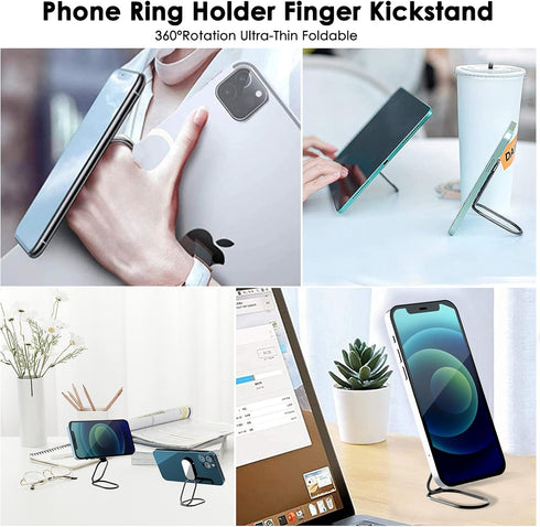 Phone Holder Foldable Stand, 360° Rotation Ring Holder for Cell Phones, Metal Grip for Magnetic Car Mount