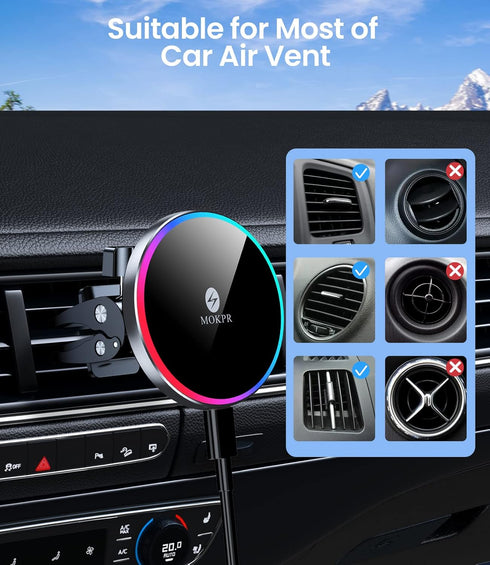MOKPR Universal Air Vent Clip for Wireless Car Charger & Mount, Ultra Strong Anti-Shake Grip for Phone Holders