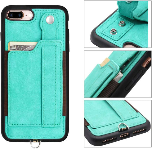 TOOVREN Upgraded iPhone 7 Plus Wallet Case, iPhone 8 Plus Wallet Case with Card Holder, Perfect for Travel, Aqua