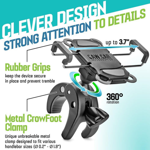 CAW.CAR Accessories Metal Bike & Motorcycle Phone Mount, Unbreakable Handlebar Holder for Smartphones