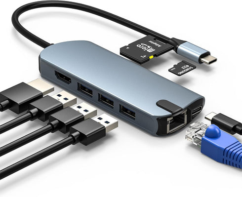 BINZET 8-in-1 USB C Hub Ethernet Adapter with 4K@60Hz HDMI, 100W PD Charging,