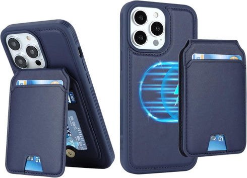 iPhone 15 Pro Max Case with Credit Card Holder MagSafe, Leather Wallet for Women, Detachable 2-in-1 for Men - Blue