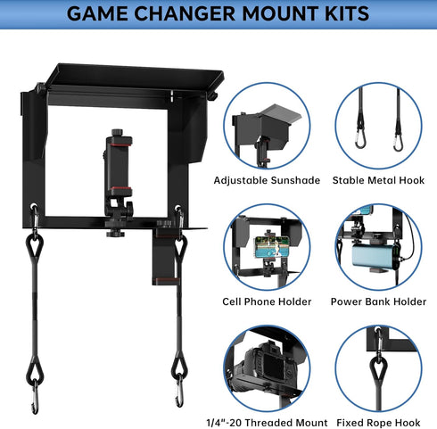 Racokky Phone Fence Mount with Shade and Power Bank Holder, Mounting Kit Compatible with iPhone, GoPro, Mevo, Action