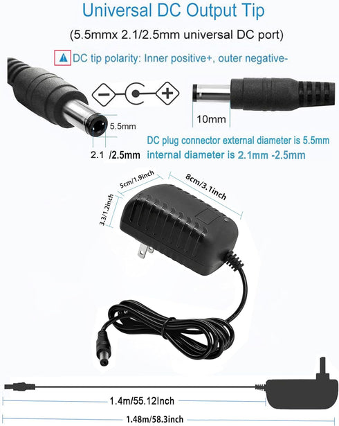 DC 12V 2A Power Adapter 24W AC to DC 12 Volt 2 Amp Power Supply with 4.6ft Cord for LED Strip Light CCTV Camera