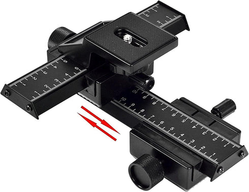 VEETALEE 4-Way 1/4" Aluminum Macro Focusing Rail Slider with Quick Release Plate, Screw Hole for Close-Up Shooting