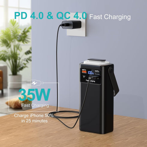 Feidyns 52800mAh 35W Pack 4 8 52800) Power Bank PD High Capacity Battery with Built-in Cables & LED Flashlight - Port