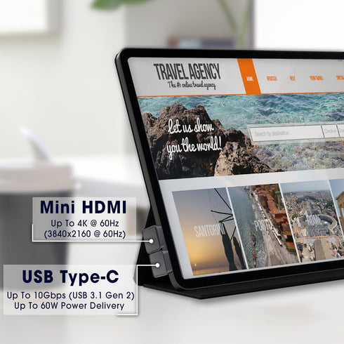 KADO Portable Monitor Adapter Set - Mini HDMI to HDMI 4K 60Hz USB-C to USB-C USB 3.1 Gen 2 10Gbps 60W PD Charging