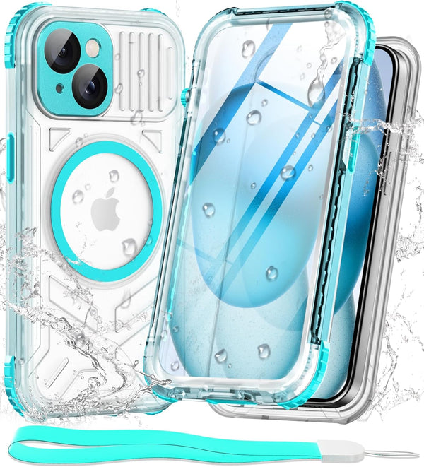 WIFORT Waterproof Case for iPhone 15, 360 Full Body Shockproof Protection, IP68 Underwater, Translucent Matte Cover