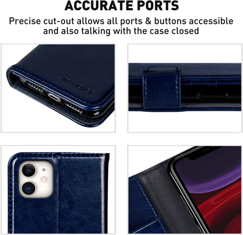 MONASAY Wallet Case Compatible for iPhone 11, 6.1-inch, Flip Folio Leather Cover with Credit Card Holder, Blue