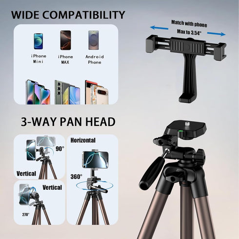 Jishane 71" 6.6 lb Camera Tripod,Lightweight Aluminum Phone Tripod with Wireless Remote, Phone Holder & Carry Bag