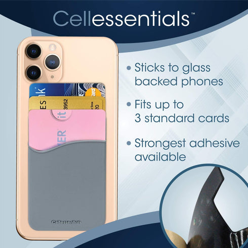 USA Merchant Redesigned Card Holder - Silicone Stick on Cell Phone Wallet for Credit Card ID - Black, White, Grey
