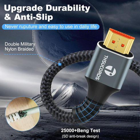 8K 4K 10FT 2 Pack, 2.1 8K@60Hz, 4K@120Hz 144Hz 48Gbps TV/PS5/HDTV/Blu-ray Thsucords HDMI Cable High Speed Braided HDMI