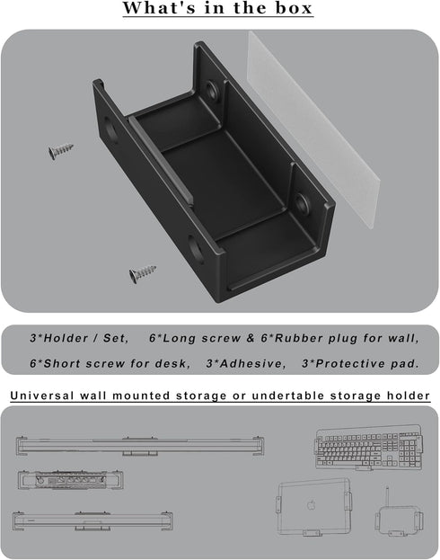 Under Desk Laptop Holder Rack Mount for Keyboard & Small Devices, Cable Box Wall Mount Tray Organizer