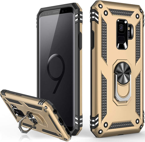 LUMARKE Galaxy S9 Case, Military Grade Protective Phone Cover, Pass 16ft Drop Test with Magnetic Ring Kickstand (Gold)