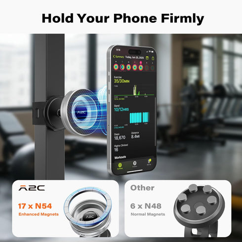 A2C Phone Holder for Peloton Bike, Stroller Phone Holder with Strong Magnets, Adjustable Strap Phone Mount for Shopping