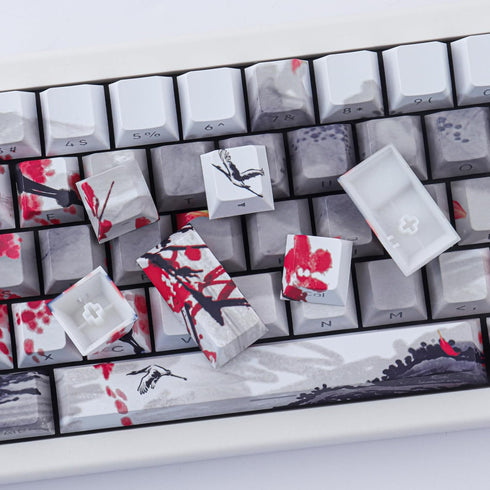Tsungup PBT Keycaps - Side Printed Keycap Set, 135 Keys Double Shot Shine Through Landscape Painting Custom Keycaps for