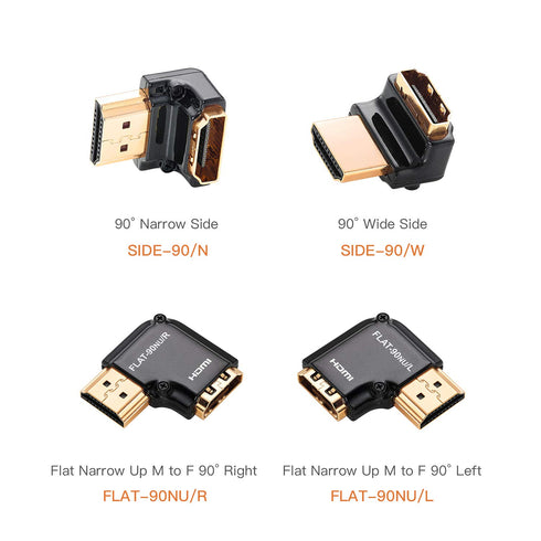 Zeskit HDMI Adapter Male to Female Right Angle, Zinc Alloy Full Shielding, 24K Gold Plated Connectors (FLAT-90NU/L)